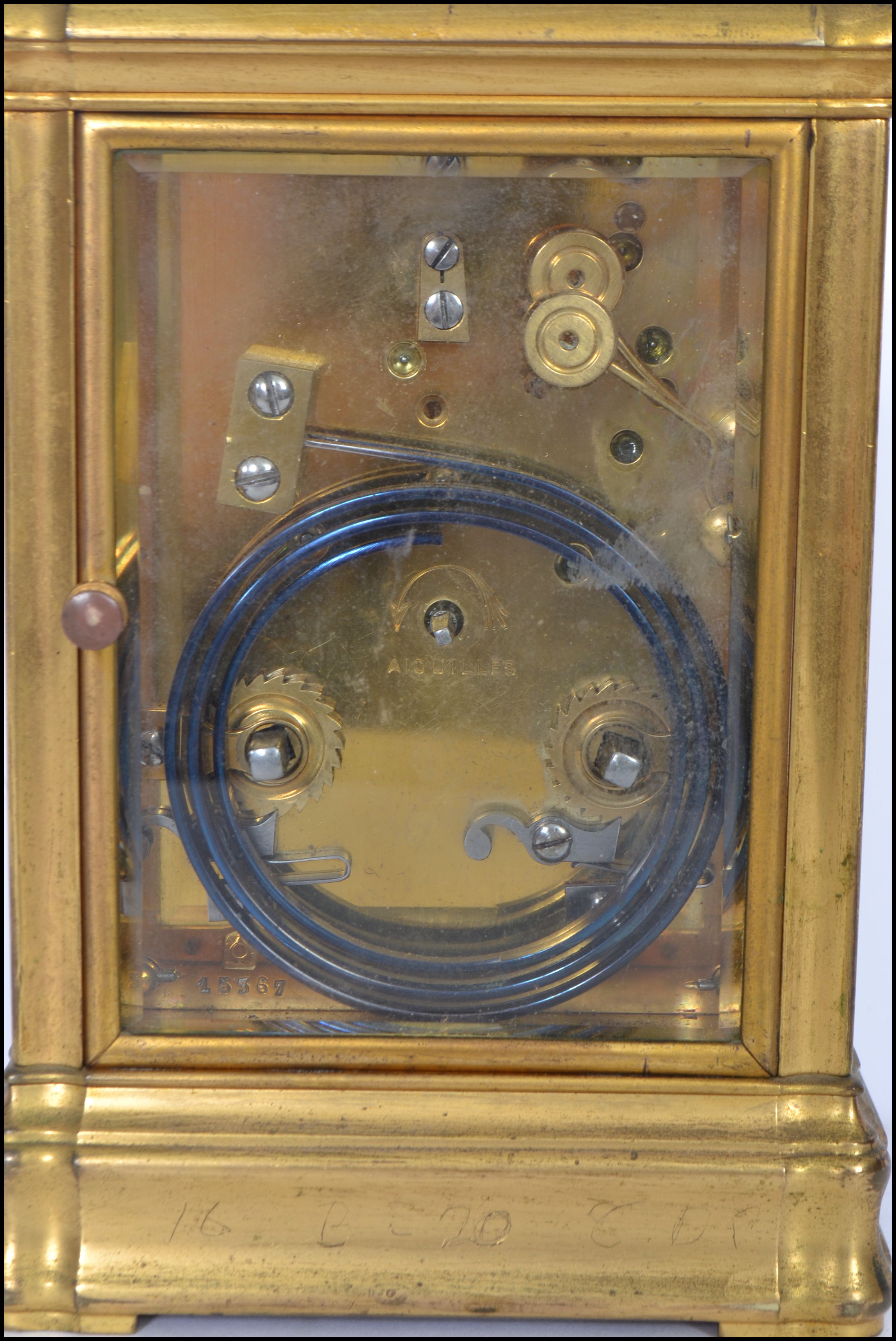 A large 19th century Dent of 61 Strand, London gilt brass framed French carriage clock.  The case - Image 4 of 8