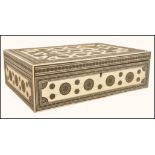 A 19th century Vizagapatam Indian work box having ivory microcosmic box with circular medallions and