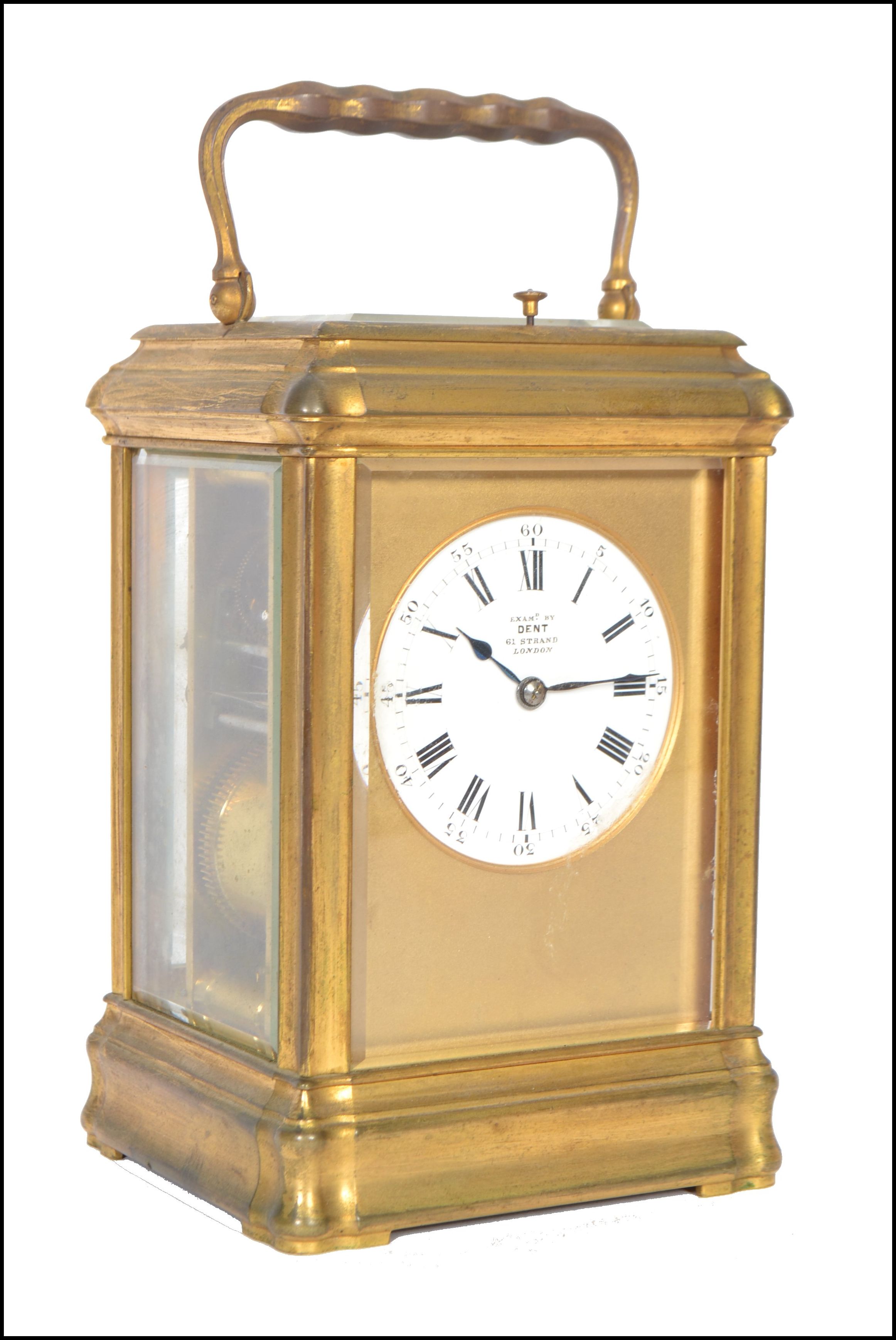 A large 19th century Dent of 61 Strand, London gilt brass framed French carriage clock.  The case