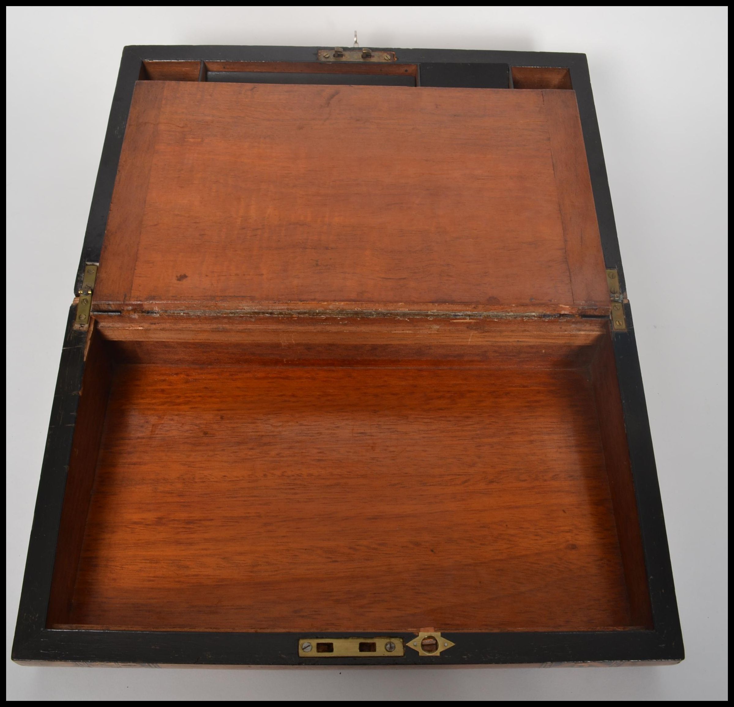 A 19th century walnut tunbridge inlaid dome top writing box. The inlaid tunbridge marquetry - Image 6 of 13