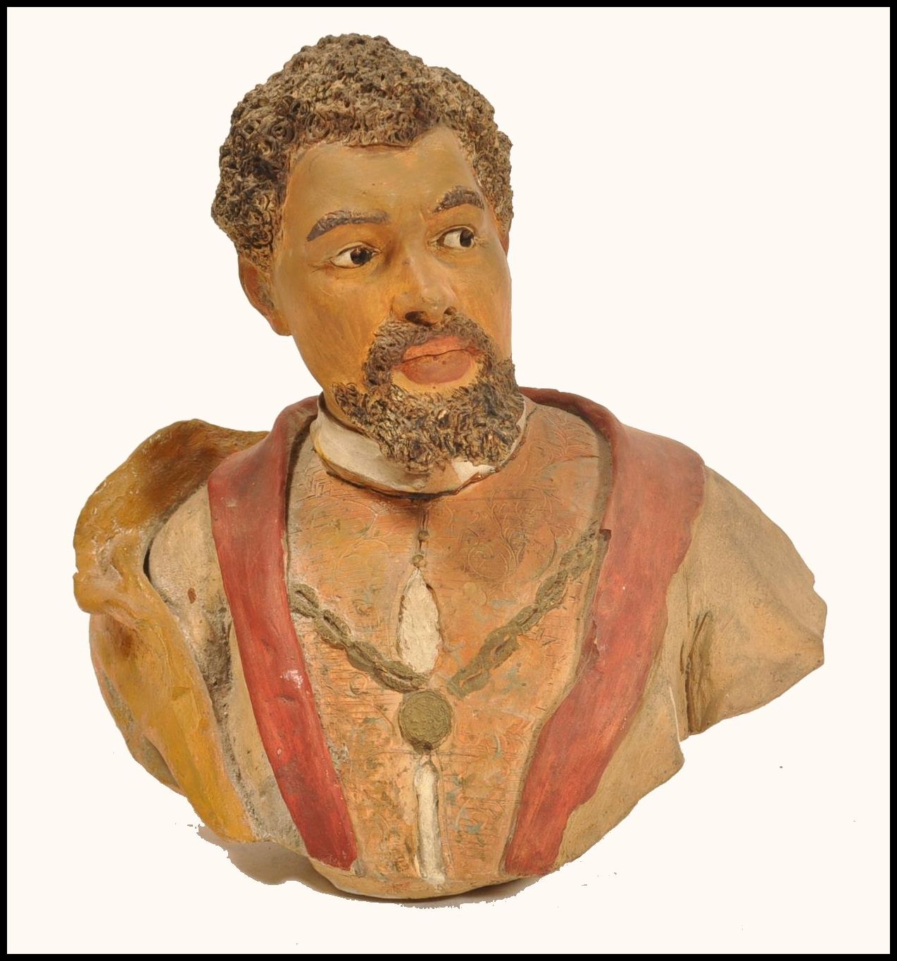 A 19th century Victorian Goldscheider terracotta sculpture bust of a Blackamoor highly detailed with