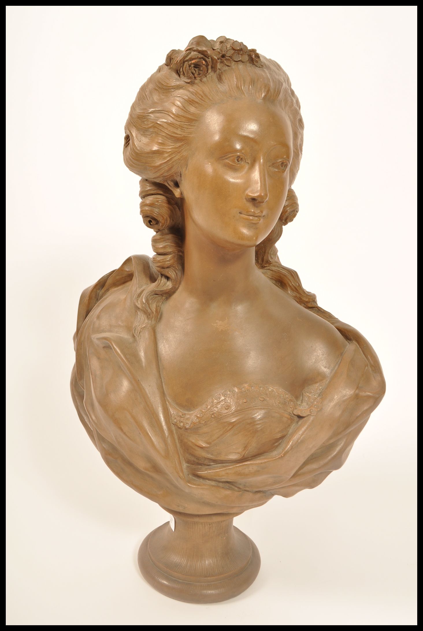 A believed early 19th century large terracotta bust study of a maiden in the manner of Augustin - Image 3 of 8