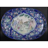 A stunning 18th century Qianlong period Chinese enamel cloisonne gallery edge tray on blue ground