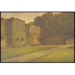 A 19th century Victorian oil on canvas painting of  Haddon Hall, Nr Bakewell, Derbyshire. The garden