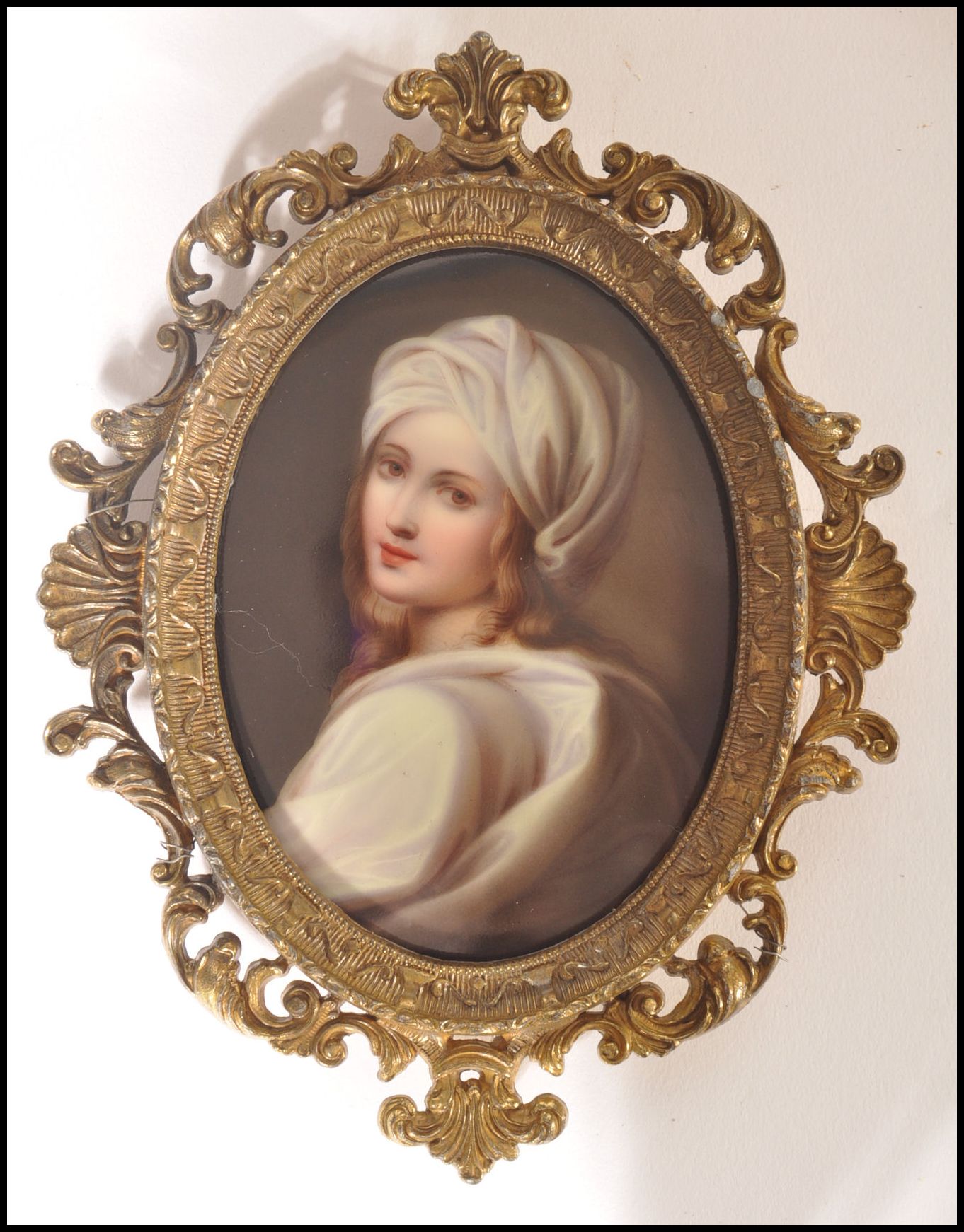 A German Berlin Porcelain Plaque, late 19th century, painted with a bust portrait of Beatrice - Image 3 of 8