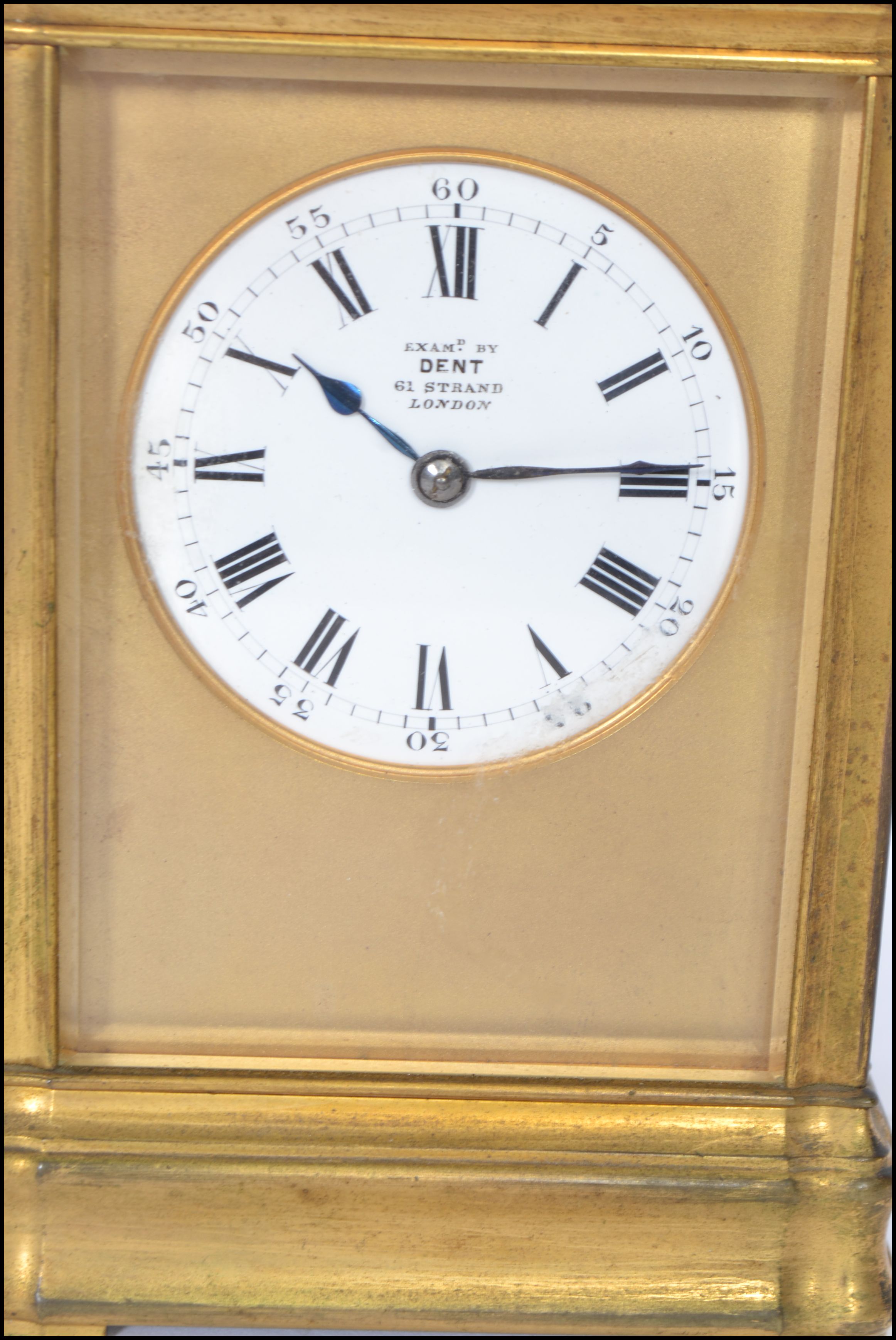 A large 19th century Dent of 61 Strand, London gilt brass framed French carriage clock.  The case - Image 2 of 8