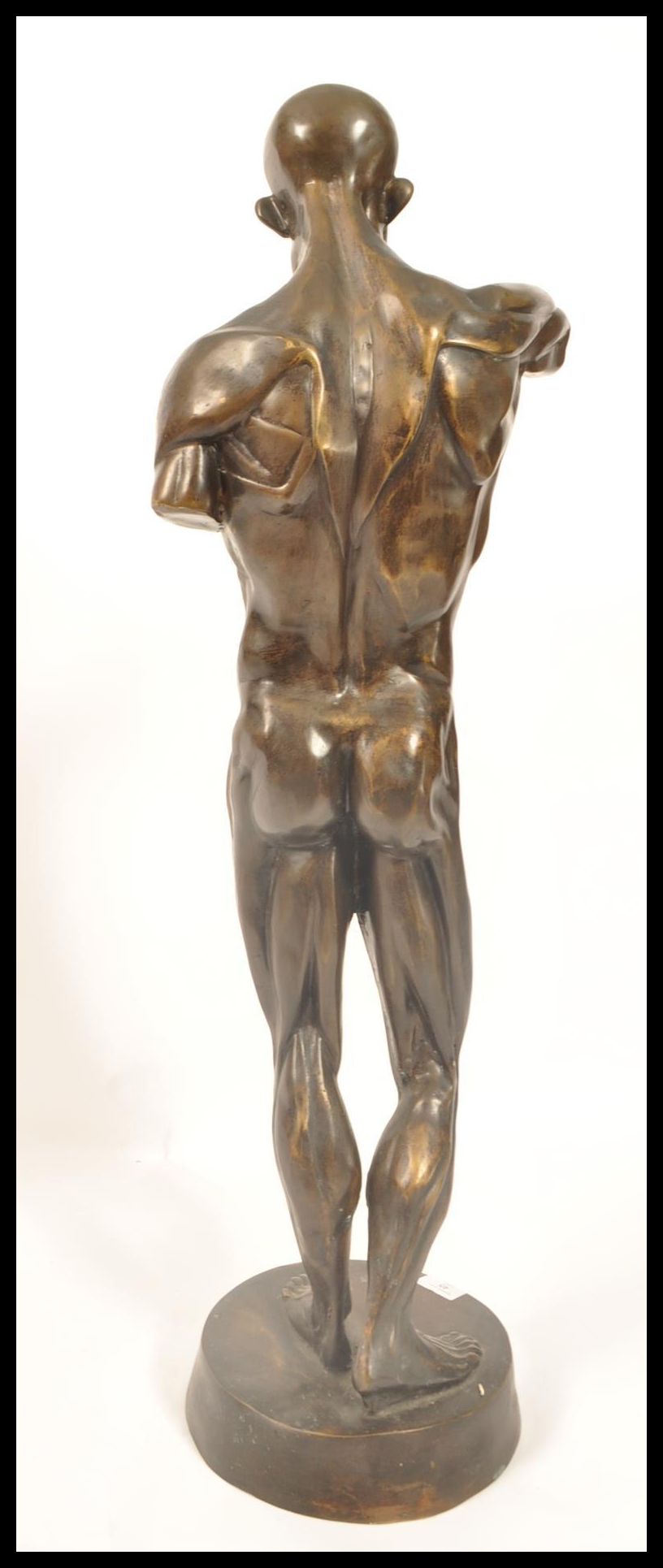 A 20th century large Italian nude bronze statue of an anatomical man in manner of Leonardo Da Vinci. - Image 4 of 5
