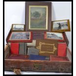 Solid Leather large antique suitcase with various