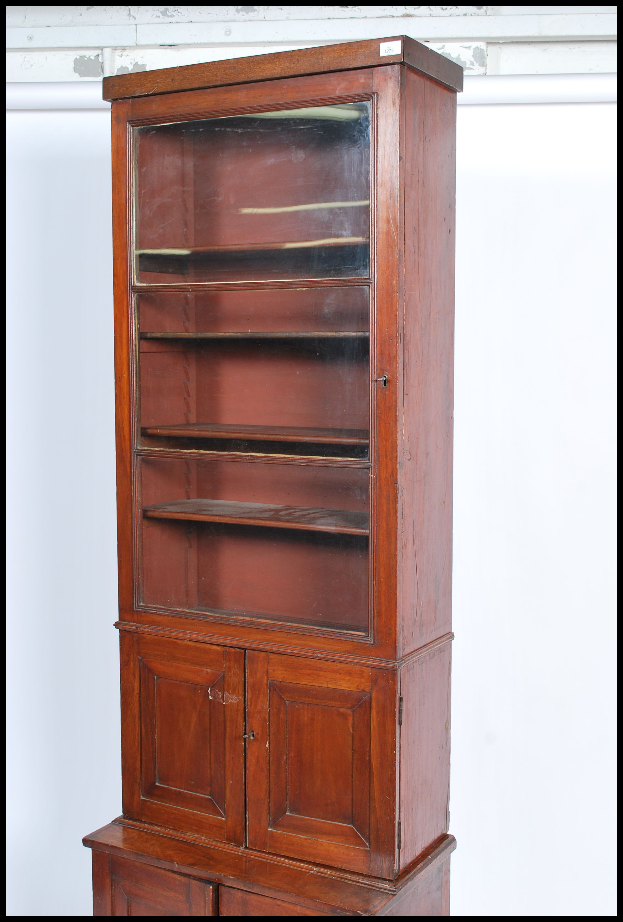 A 19th century mahogany bookcase cupboard of slim - Image 2 of 6