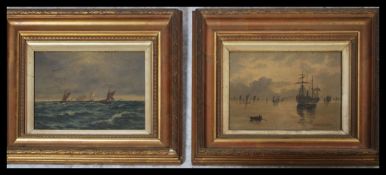 A pair of early 20th century oil on board paintings  each maritime scenes to include sailing ships