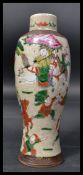 A 19th century Chinese crackle glaze vase decorated with scenes of warriors with brown bands and