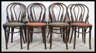 A set of 6 20th vintage Thonet style French bentwood cafe chairs / dining chairs. Raised on turned