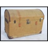 A 19th century Victorian green canvas bound wooden steamer trunk chest with dome top, tray to inner.