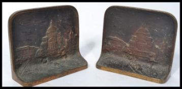 A pair of vintage 20th century souvenir cast bronze bookends for The Mother Church, the bookends