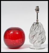 A vintage retro 20th century red bubble control vase of globular form along with a Murano clear