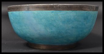 A fantastic Wedgwood fairyland lustre large bowl having a blue exterior with yellow interior The