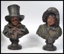A pair of early 20th century plaster bust studies of boy and girl in the Dickensian manner. Each