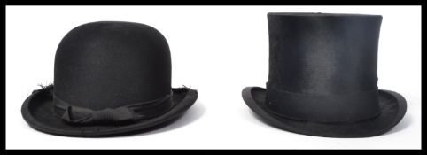 A vintage 20th century Moleskin top hat by H.M. Stanley together with a bowler hat of similar age by