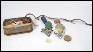 A dealers lot to include vintage sewing items, a Scouts leather belt and buckle, mid 20th century