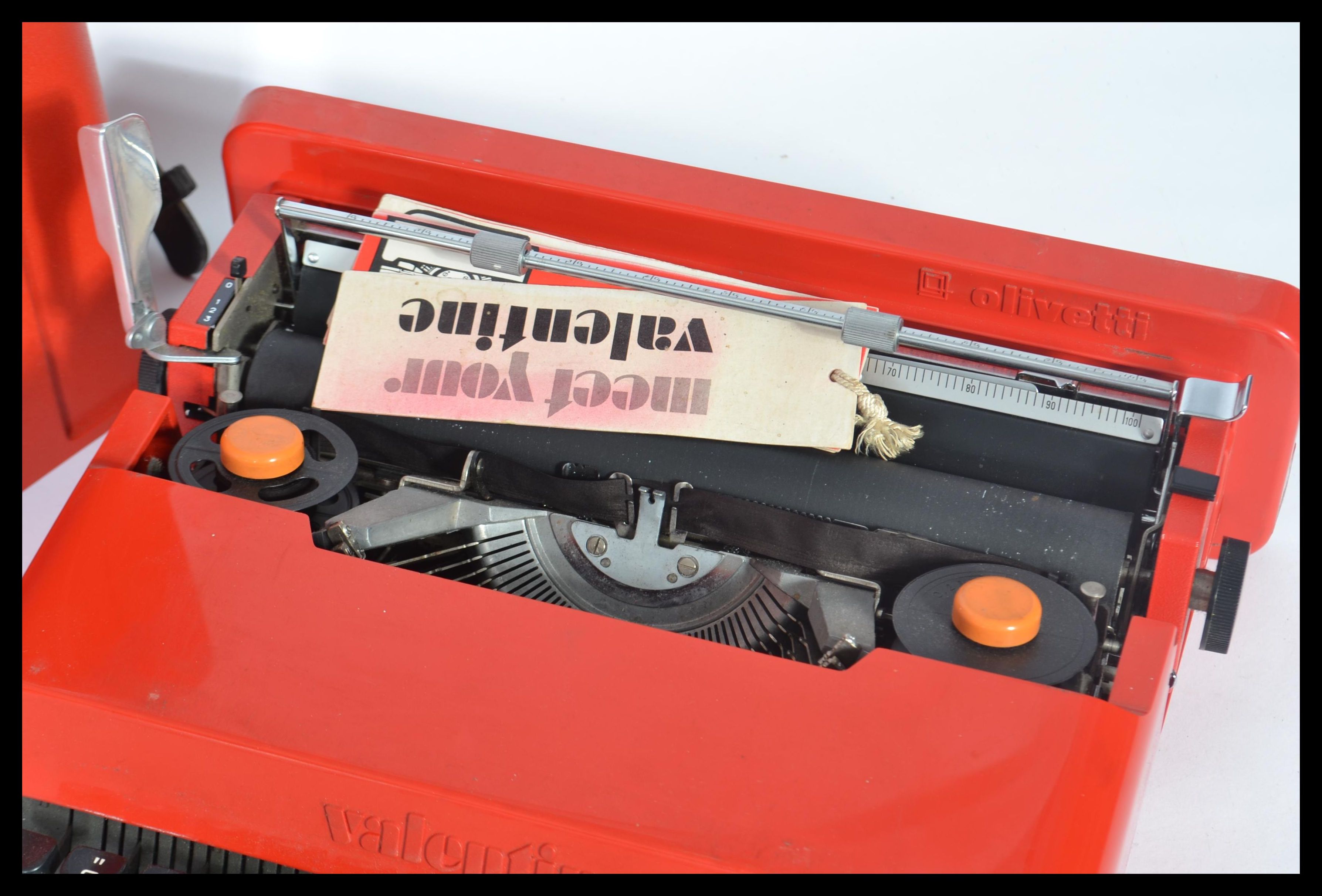 A vintage retro 20th century industrial Italian Valentine portable typewriter designed by Ettore - Image 3 of 6