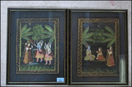 A framed and glazed early 20th Century oil on silk painting, Indian in origin depicting Moguls