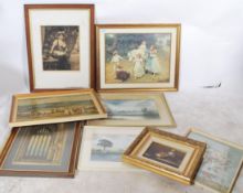 A collection of pictures and prints to include a Pears Soap after Arther Elsley, still life oil,