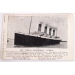 RARE RMS TITANIC WHITE STAR LINE MEMORIAL POSTCARD