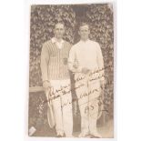 EARLY WIMBLEDON LAWN TENNIS SIGNED POSTCARD WITH WWI INTEREST