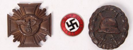 NAZI MEMBERSHIP BADGE, WOUND BADGE & LONG SERVICE MEDAL