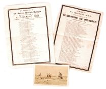 RARE PRE-WWI EARLY SUBMARINE MEMORIAL SLIPS & POSTCARD