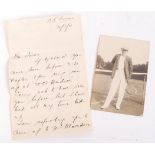 NORMAN BROOKES - TENNIS CHAMPION - LETTER & POSTCARD