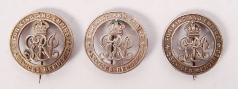 WWI SILVER ' FOR KING & EMPIRE SERVICE RENDERED ' BADGES