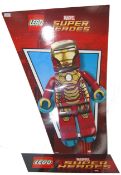 A Lego Marvel wall shop point of sale advertising display card poster showcasing the Iron Man. The