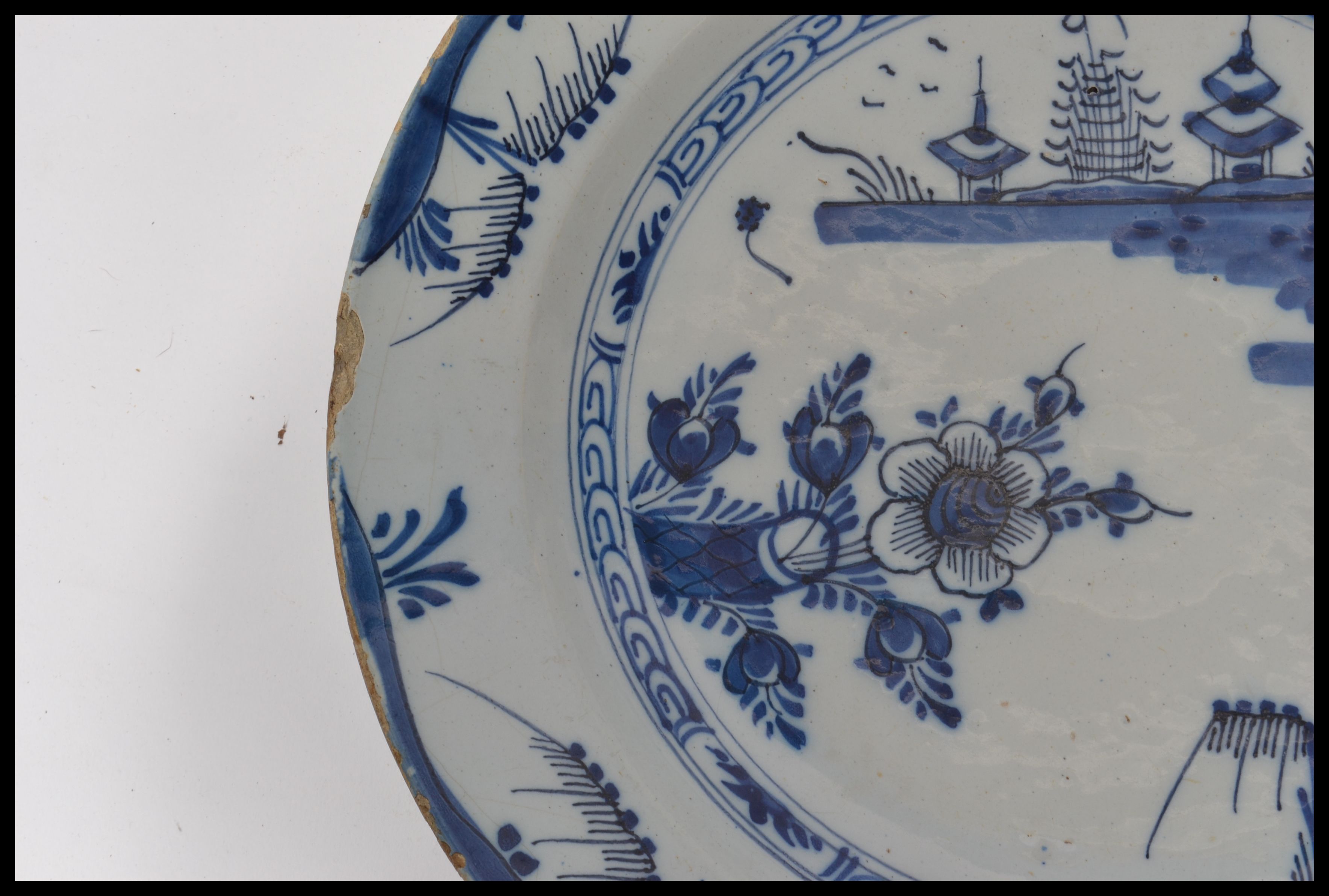 A mid 18th century English Delft pottery plate hav - Image 6 of 8