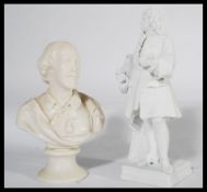 A 19th century German biscuit porcelain  Portrait statue of George Frideric Handel holding his music