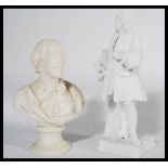 A 19th century German biscuit porcelain  Portrait statue of George Frideric Handel holding his music