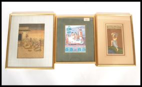 A collection of three vintage 20th Century framed and glazed Anglo Indian watercolours on silk of
