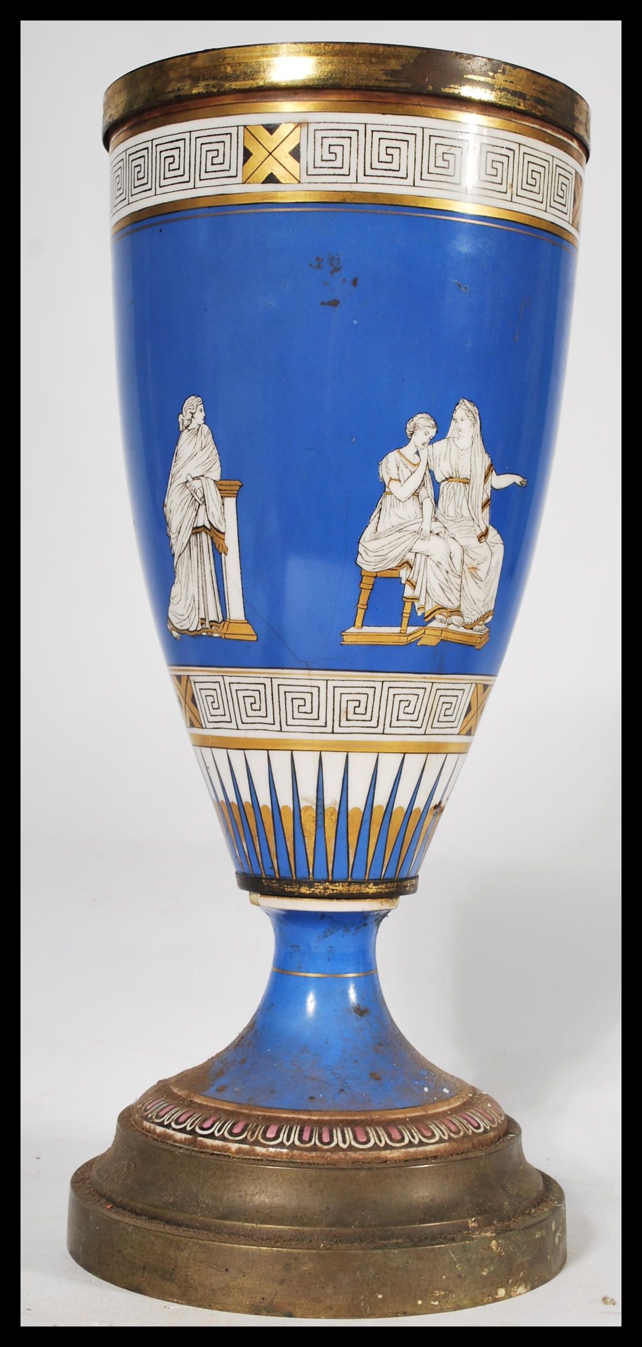 A 19th century Victorian cobalt vase having classical scenes of figures , cherubs and musicians with - Image 4 of 6