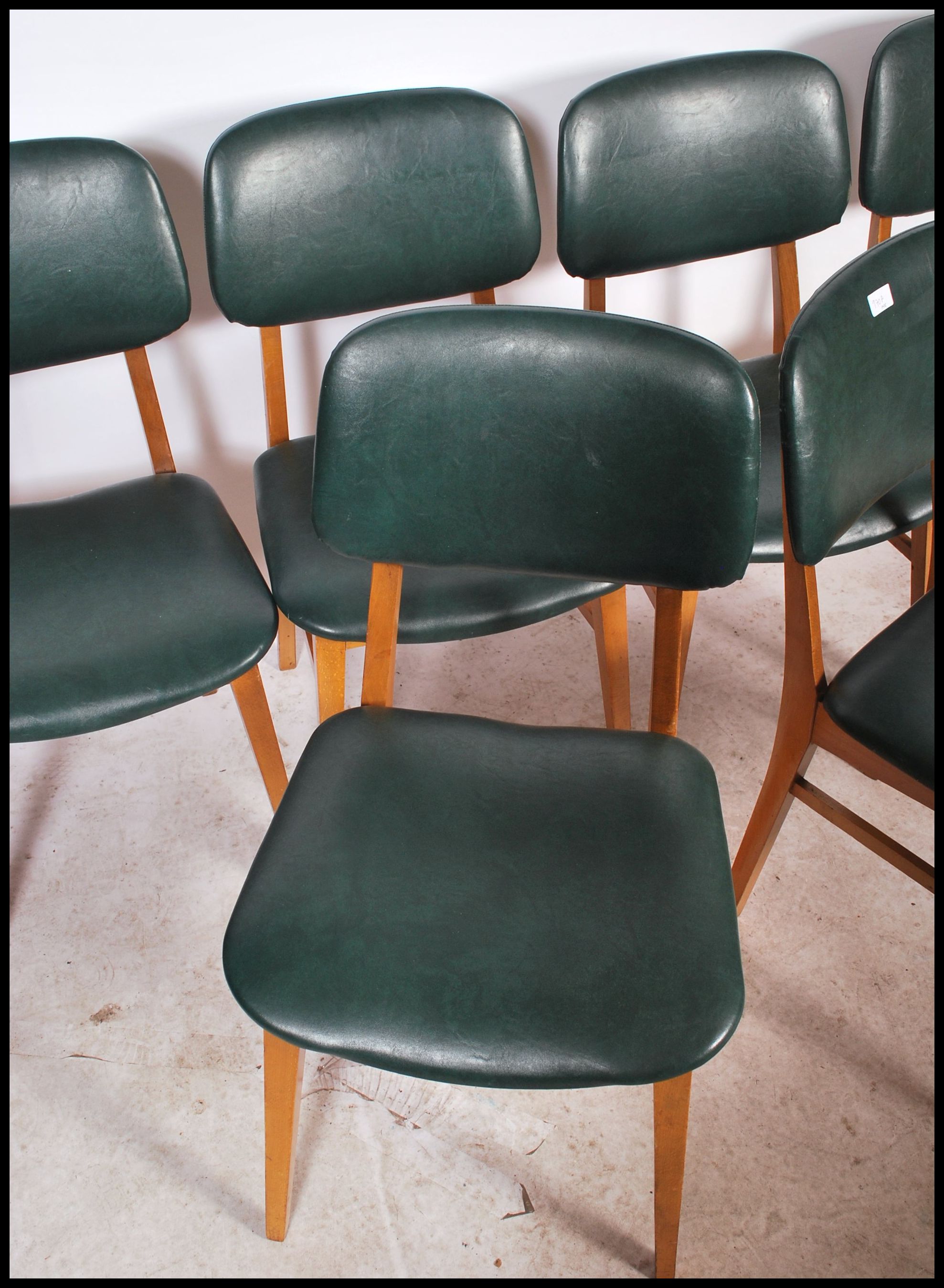 A set of 14 retro dinette utility style dining chairs / cafe chairs each with green padded seats and - Image 2 of 4