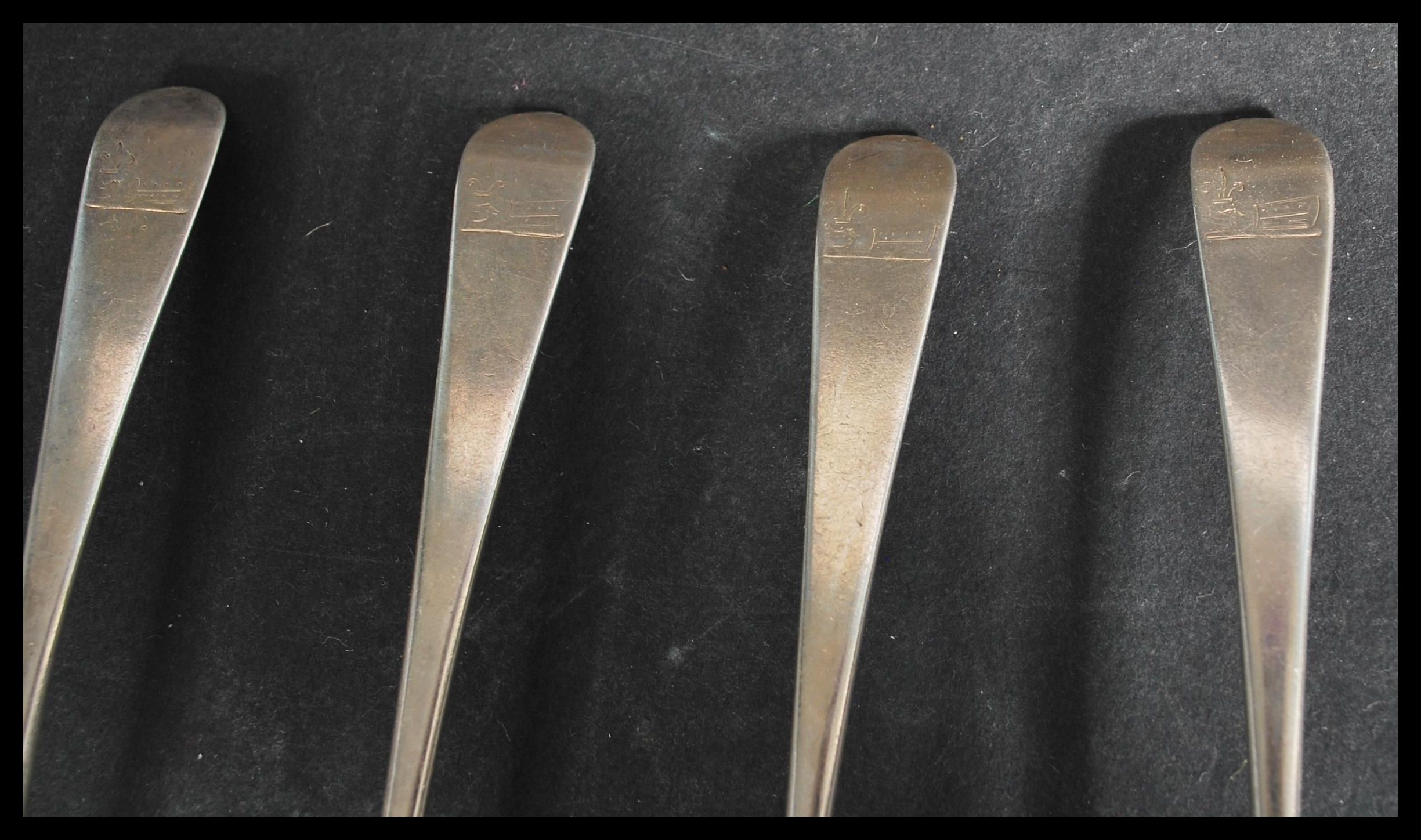 A set of four 18th century Georgian silver table spoons by William Sumner & Richard Crossley. All in - Image 2 of 4