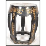An early 20th Century Chinese lacquered Chinese opium stool, black ground with gilt applied