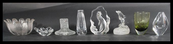 A group of vintage studio art glass to include  textured clear glass Timo Sarpaneva for Iittala