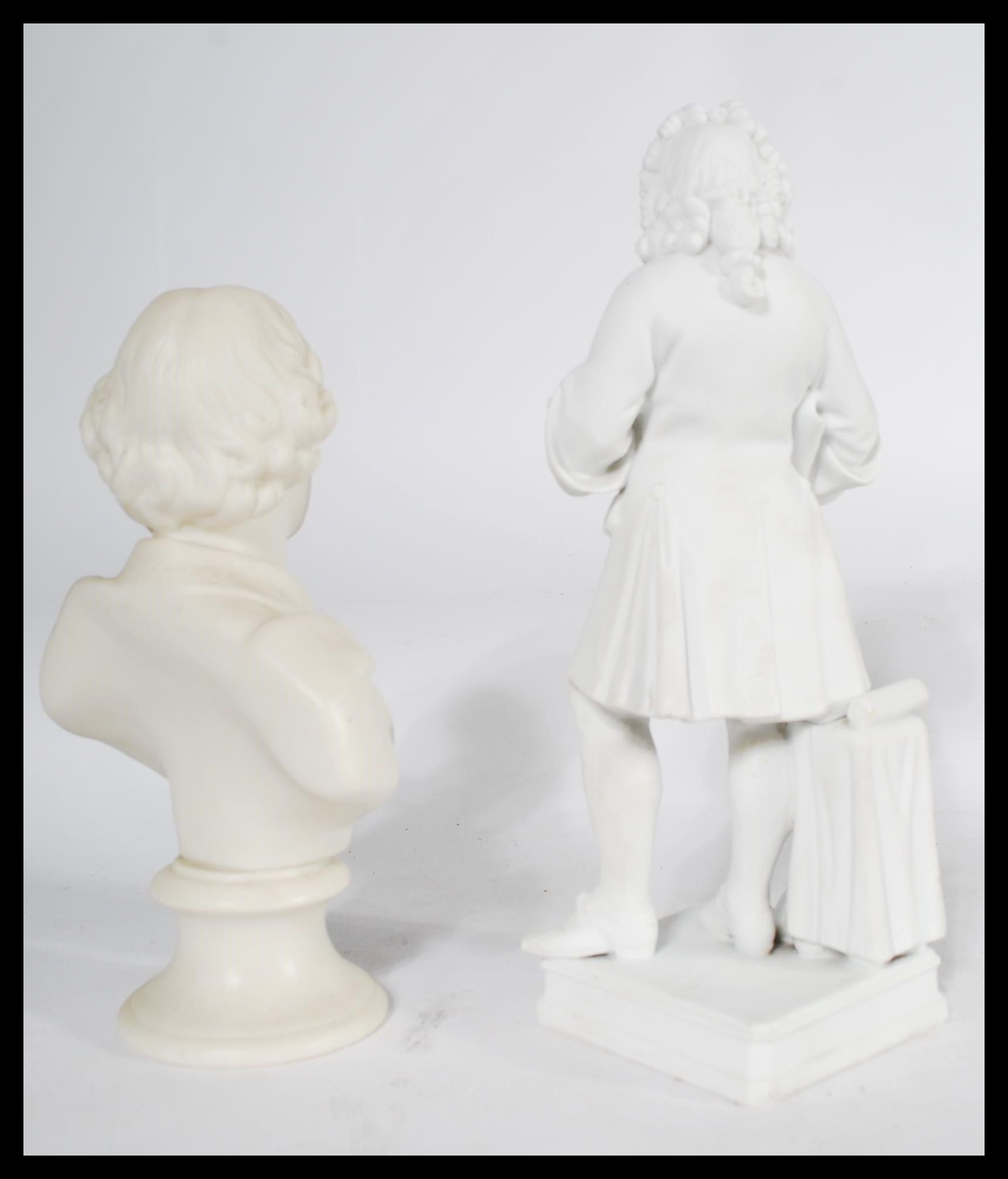 A 19th century German biscuit porcelain  Portrait statue of George Frideric Handel holding his music - Image 2 of 8