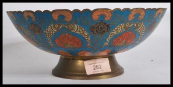 An early 20th century Chinese Cloisonne enamel centerpiece pedestal bowl having a scalloped rim with