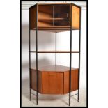 A retro 20th century teak wood and metal modular corner shaped wall system - sideboard  bookcase
