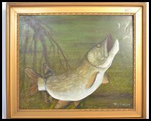 Terry Dempsey - 20th century British Oil on canvas painting of a Pike being signed to the corner