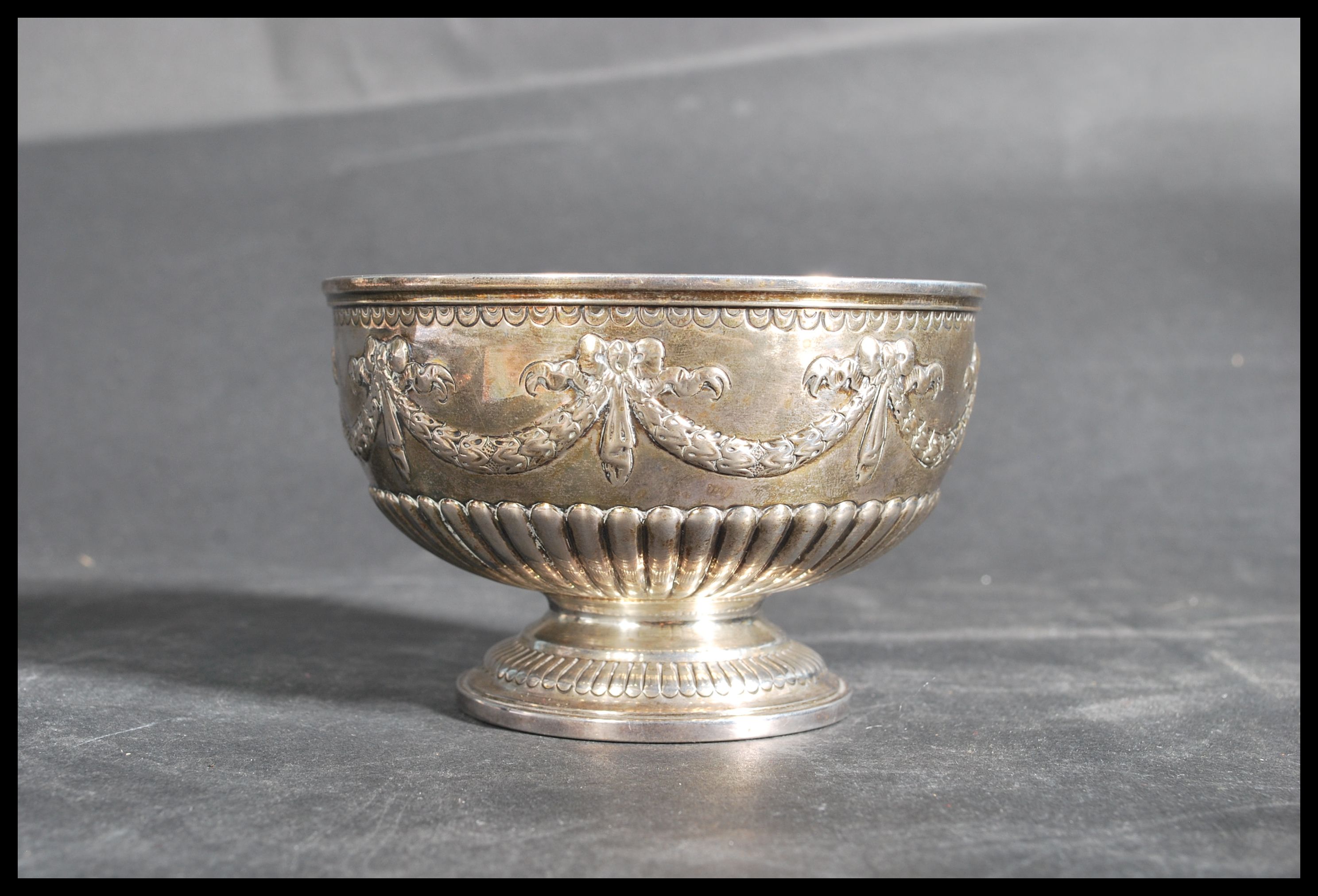 A 19th century silver hallmarked footed bowl by John Aldwinckle & Thomas Slater raised on a - Image 4 of 7