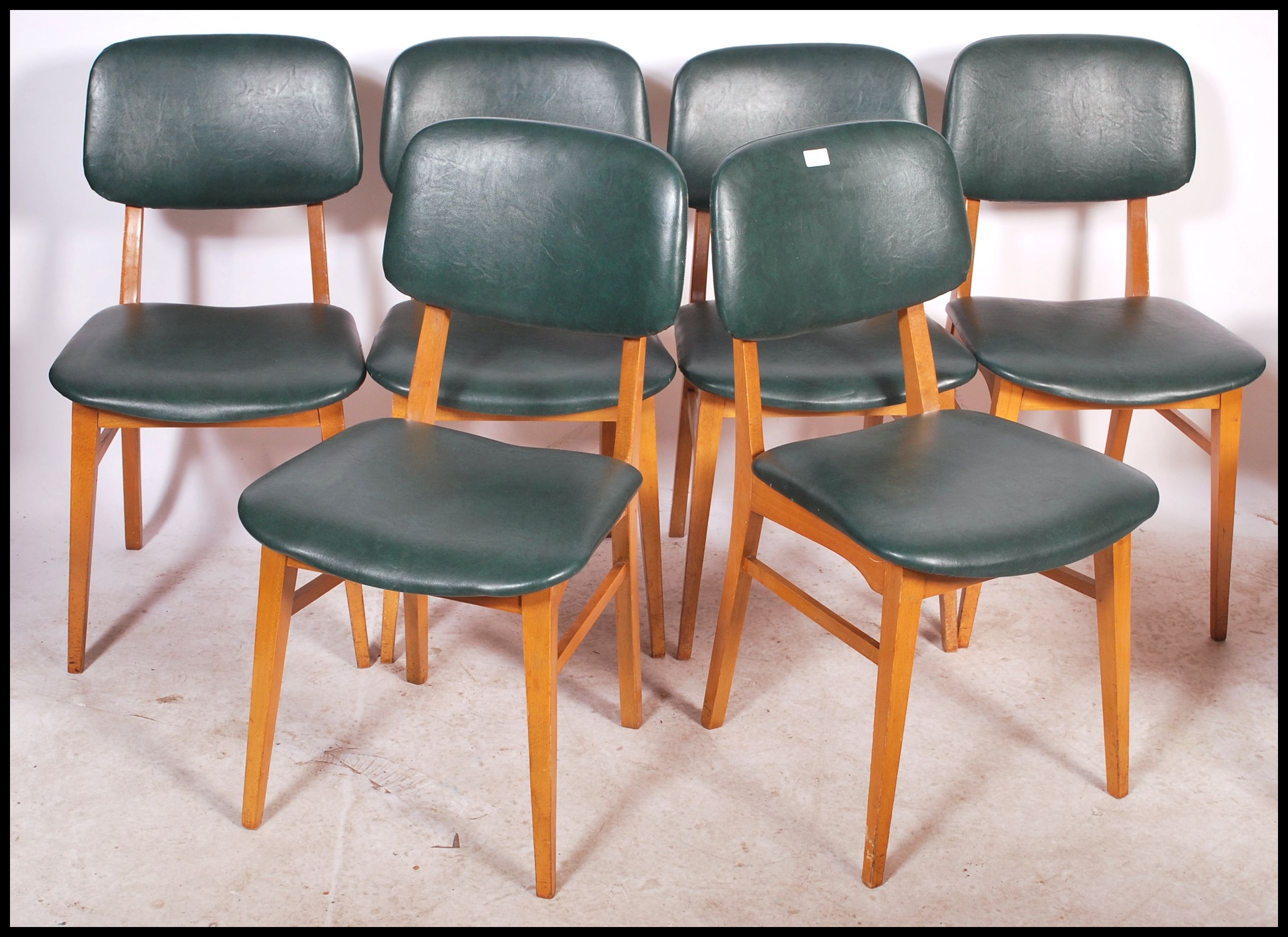 A set of 14 retro dinette utility style dining chairs / cafe chairs each with green padded seats and - Image 3 of 4