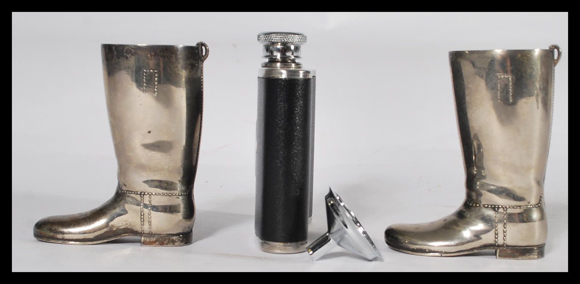 A pair of vintage mid Century silver plated drinking measures modelled as a pair of horse riding - Image 2 of 7