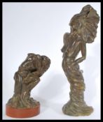 Two vintage 20th century Art Deco style statues figurine sculpture Artist Marquette 's  of maidens